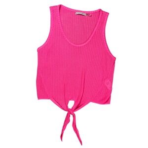 Alice + Olivia Jacinda Knit Tank Top Women's Medium Bright Pink Tie Front Mesh